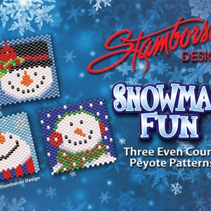 Snowman Fun - Three Even count peyote patterns, pendant patterns, PDF pattern