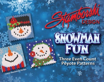 Snowman Fun - Three Even count peyote patterns, PDF pattern