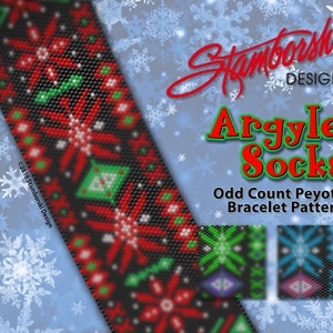 Argyle Socks - Odd count, peyote stitch bracelet, PDF Pattern