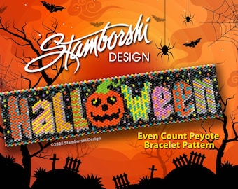 Oh So Halloween - Even count peyote Halloween bracelet, peyote stitch, PDF pattern