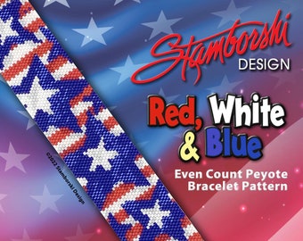Red,White & Blue - Even count peyote bracelet, peyote stitch, PDF pattern