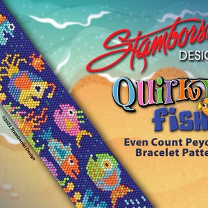 Quirky Fish Even count peyote bracelet, peyote stitch, PDF pattern image 1