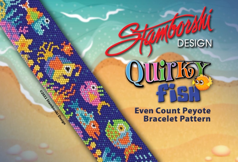 Quirky Fish Even count peyote bracelet, peyote stitch, PDF pattern image 1