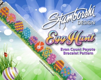 Egg Hunt - Even count, peyote pattern, peyote bracelet, PDF pattern