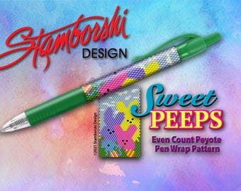 Patrón de envoltura de bolígrafo Sweet Peeps - Patrón en PDF de envoltura de bolígrafo Peyote Even Count