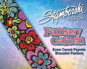 Fantasy Garden - Even count peyote bracelet PDF pattern