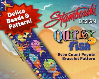 Quirky Fish - Peyote Bracelet Kit, Includes: pattern, 14 colors of Delica beads
