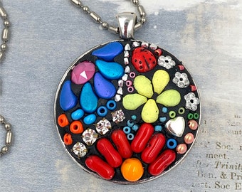 Bead Mosaic Pendant Necklace