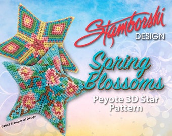 Spring Blossoms - 3D peyote star pattern, peyote star pdf