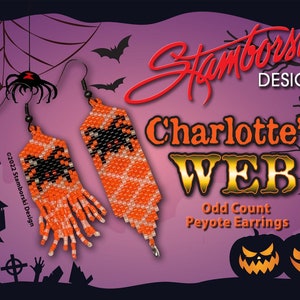 Charlotte&#39;s Web  - Odd count peyote Halloween earrings, peyote stitch, PDF pattern