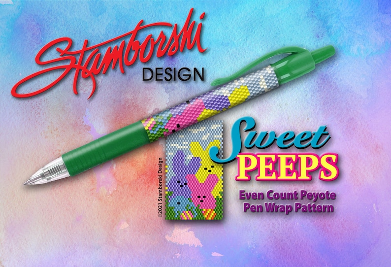 Sweet Peeps Pen Wrap Even Count peyote pen wrap pattern/PDF pattern image 1