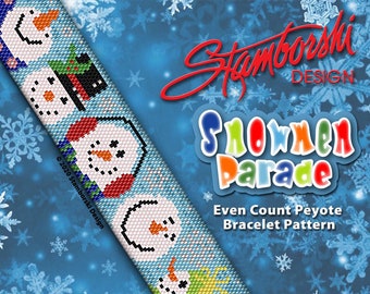 Snowman Parade Bracelet Pattern – Winter Peyote Stitch (PDF Pattern)