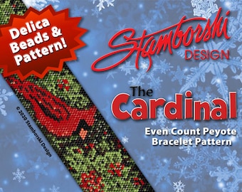 Cardinal - Peyote Bracelet Kit, Includes: pattern, 12 colors of Delica beads