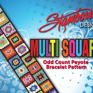 Multi Square - Odd count, peyote bracelet, PDF pattern