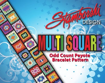 Multi Square - Odd count, peyote bracelet, PDF pattern