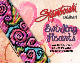 Swirling Hearts - Even count, two drop peyote PDF pattern