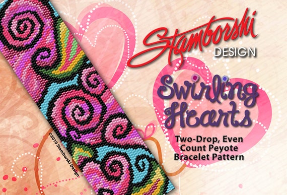 Swirling Hearts Even Count, Two Drop Peyote PDF Pattern