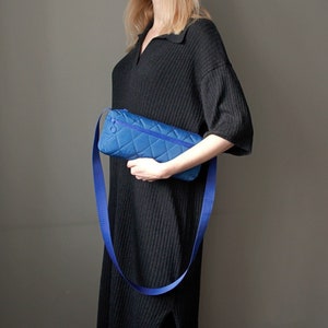 Blue crossbody bag quilted Rectangular cross bag Small shoulder bag Blue handbag mini Zippered mini bag