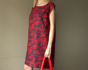 Summer linen dress sleeveless red and dark blue Simple linen dress Minimalist linen dress handmade