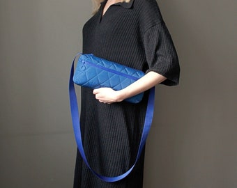 Blue crossbody bag quilted Rectangular cross bag Small shoulder bag Blue handbag mini Zippered mini bag
