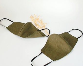 Green linen mask handmade Reusable face mask khaki green Natural face mask Breathable face mask green
