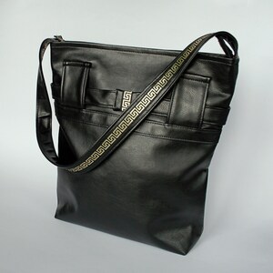 Black shoulder bag with gold ribbon Black gold hobo bag Black handbag image 3