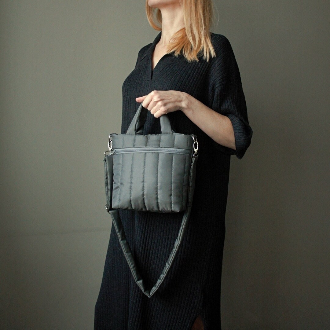 Green Khaki Mini Tote Crossbody Bag Quilted Handmade Mini Etsy