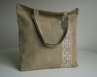 Burlap tote bag with lace