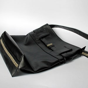 Black shoulder bag with gold ribbon Black gold hobo bag Black handbag image 8