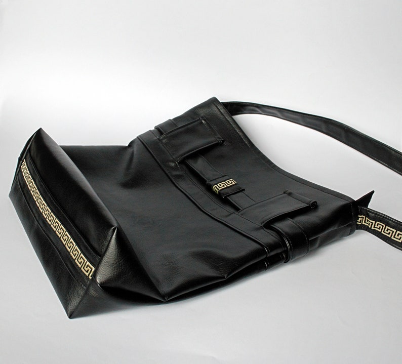 Black shoulder bag with gold ribbon Black gold hobo bag Black handbag image 8