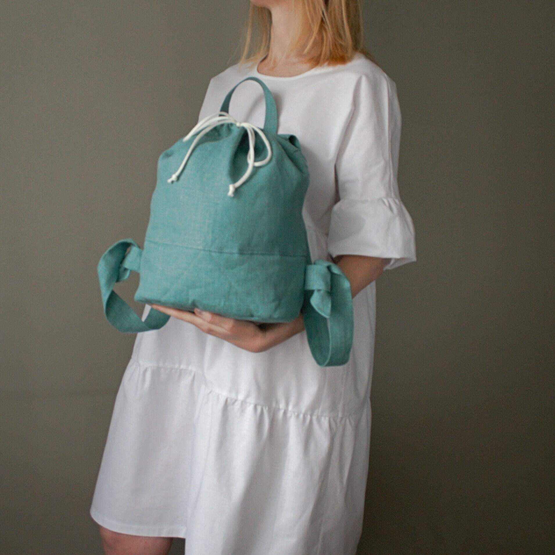 Mint Green Embroidered Fringe Drawstring Backpack Original Drawstring Backpack - Cotton | Vera Bradley main image 2