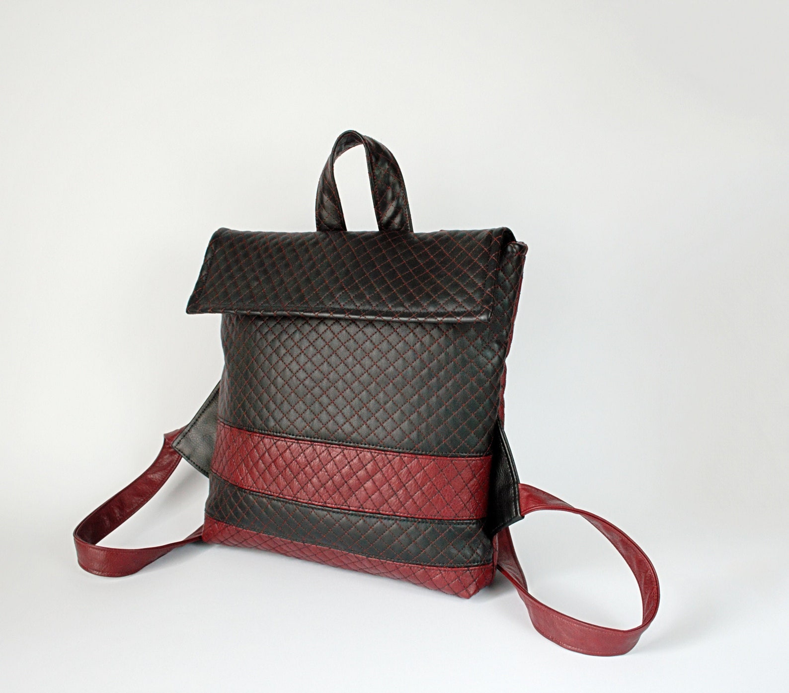 Red black backpack Small quilted backpack Backpack purse Etsy