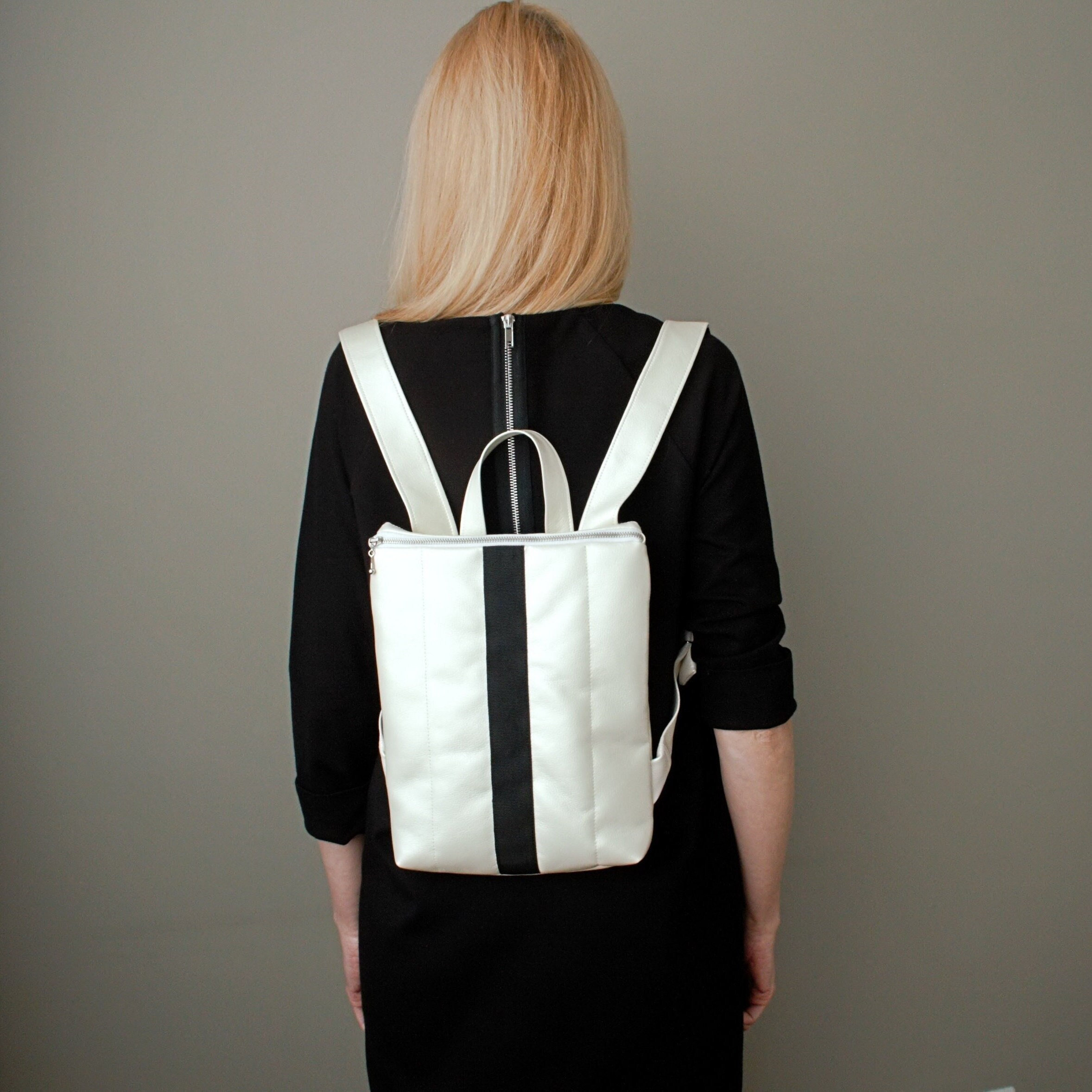 Mini Backpack White Ivory Black Handmade Quilted - Etsy