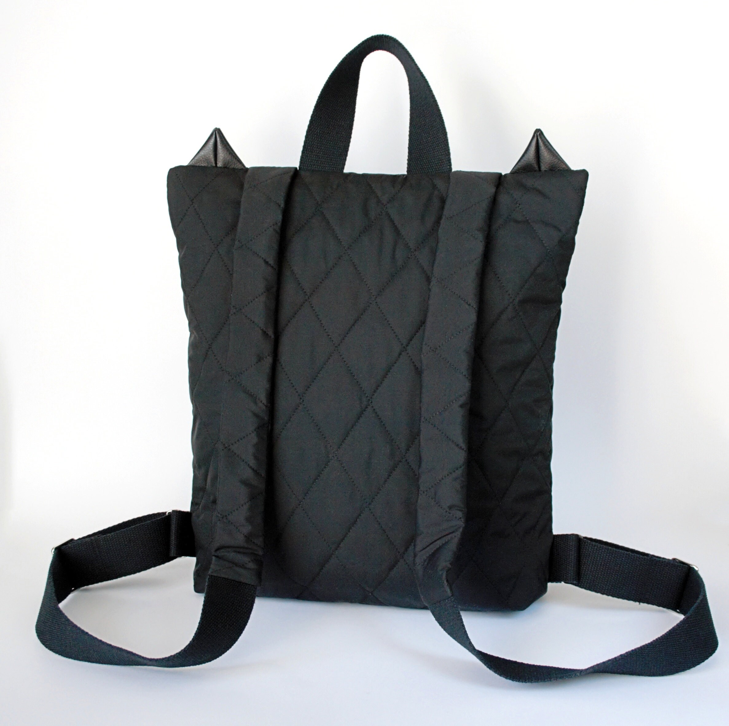Black backpack fabric Vegan backpack Quilted fabric backpack Etsy