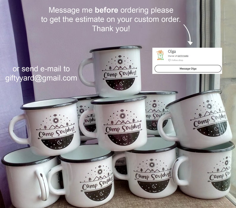 Custom Enamel Mug Logo Print Camping Mug Saying Cup Bridesmaid Gift Custom Enamel Tin Mug Coffee Personalized wholesale bulk promotional mug image 10