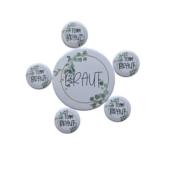 Eukalyptus Braut, Team Braut, Hochzeit Button mit Magnet verschiedene Größen