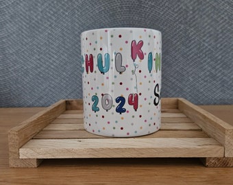 School enrollment cup personalized, dots, balloons. Gift for starting school, 330 ml