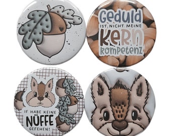 4 Button Set Eichhörnchen 3D Optik,Statement Button 59 cm, Magnet, Kühlschrankmagnet, Premium Magnet, Spiegel, Flaschenöffner