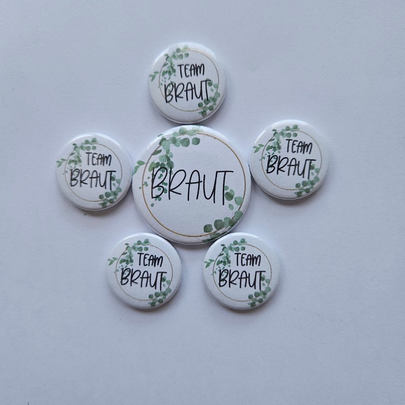 Eukalyptus Braut, Team Braut, Hochzeit Button mit Magnet verschiedene Größen Bild 4