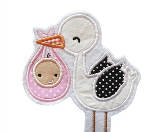 Large application stork with baby and name