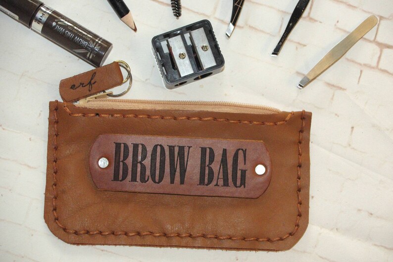 Tan Brown BROW BAG Genuine Leather and Hemp Australian Made Zipped Clutch phone purse makeup bag small travel clutch gift for beauty queens