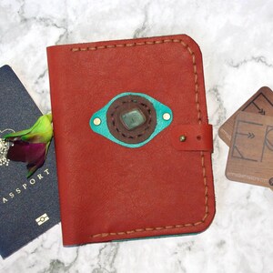 Topaz and Amber Orange Brown Leather and Hemp Passport Cover Travel Wallet- Handmade in Australia. Recycled Materials.