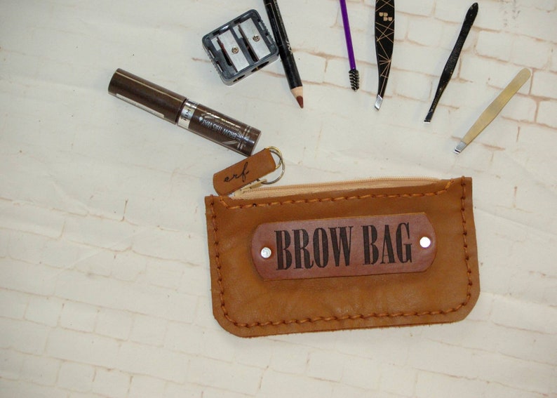 Tan Brown BROW BAG Genuine Leather and Hemp Australian Made Zipped Clutch phone purse makeup bag small travel clutch gift for beauty queens
