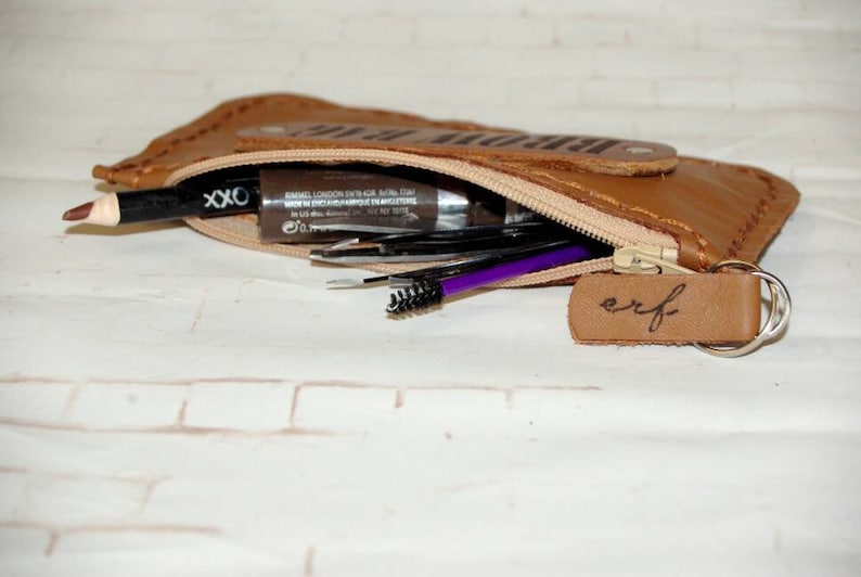 Tan Brown BROW BAG Genuine Leather and Hemp Australian Made Zipped Clutch phone purse makeup bag small travel clutch gift for beauty queens
