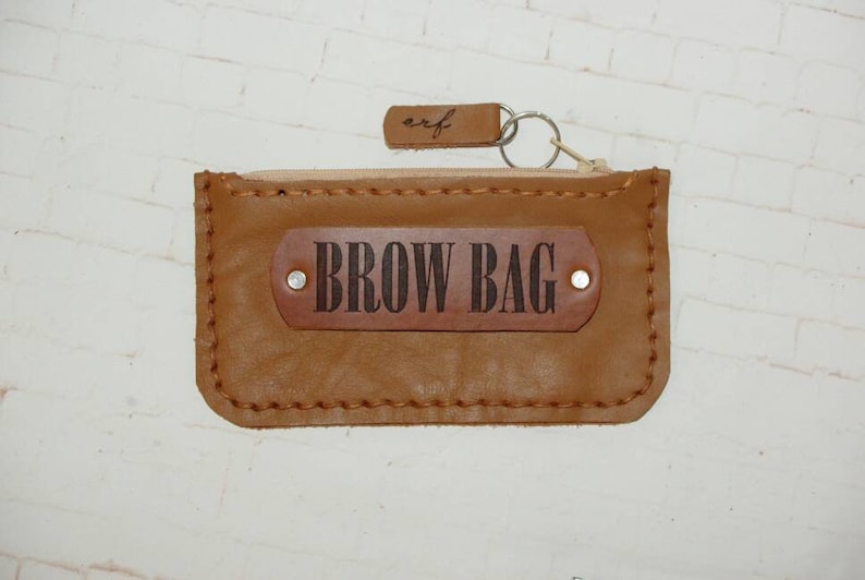 Tan Brown BROW BAG Genuine Leather and Hemp Australian Made Zipped Clutch phone purse makeup bag small travel clutch gift for beauty queens