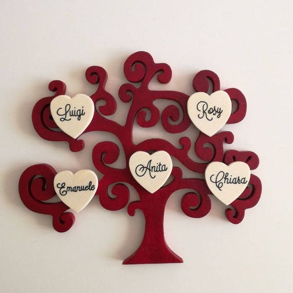 Albero della vita con cuori in legno per famiglia decorazione da