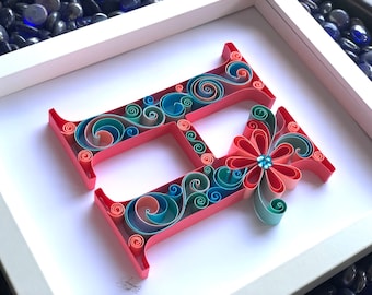 Customized Quilled Paper Craft Initial or Monogram, Personalized Unique Finds or Wall Art, Personalized Initial Birthday Gift