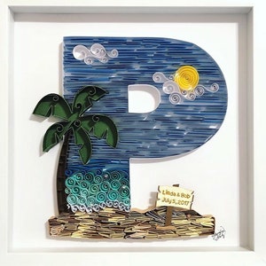 Beach House Decor, Quilled Themed Letter Art (12x12), Initial or Monogram, Mountain Lover Decor, Handmade Gifts, Birthday Gift Ideas