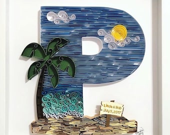 Beach House Decor, Quilled Themed Letter Art (12x12), Initial or Monogram, Mountain Lover Decor, Handmade Gifts, Birthday Gift Ideas