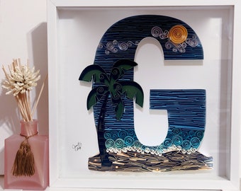 Custom Quilled Letter Art: Ocean Theme, Handmade Monogram (12x12)